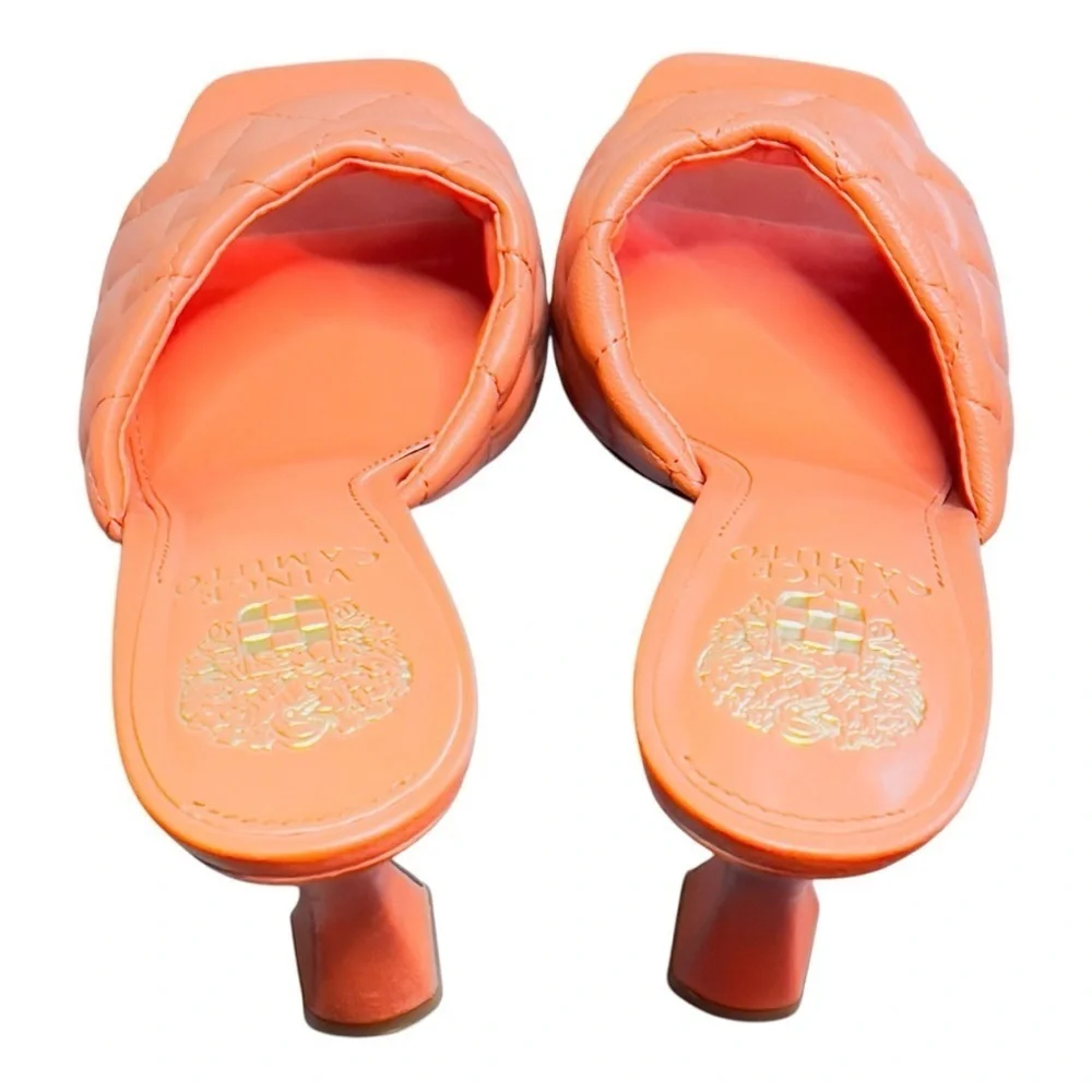 Vince Camuto Women's Orange Quilted Slide Sandals 4 Inch Heel Size 7